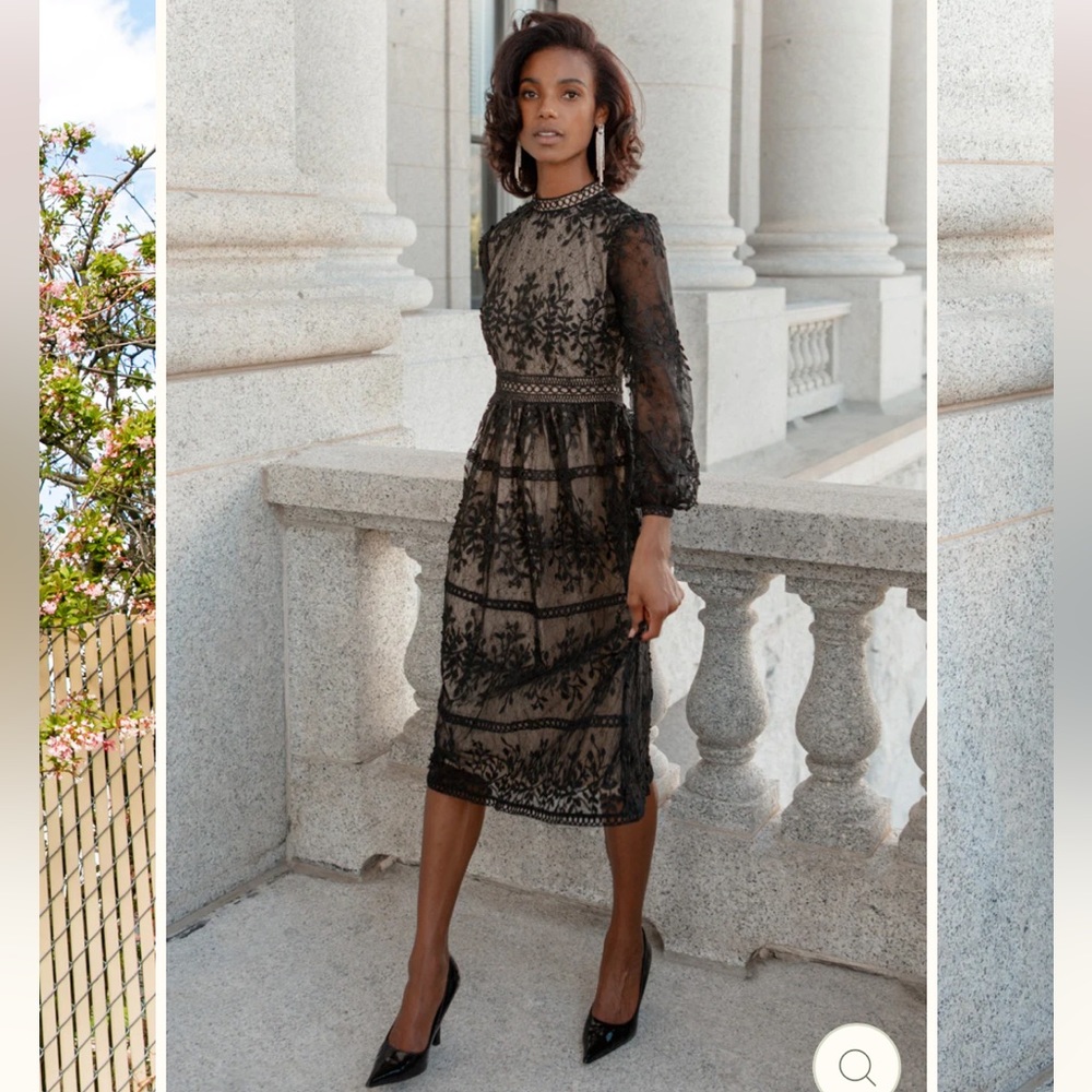 Women’s Ivy City Sicily Dress In Black Size Small Mid Length Lace Dress